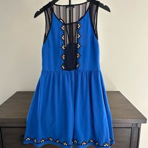 Blue Halter Mini Sundress for Wedding Guest